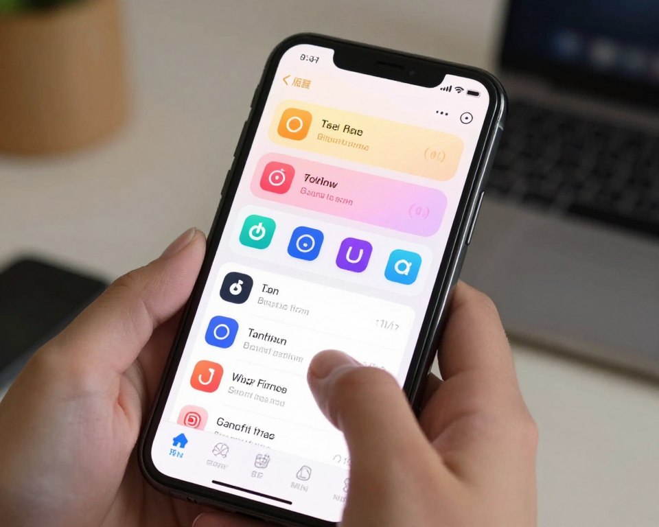 A close-up view of an iPhone screen displaying the sound customization settings menu, showcasing different ringtone options and sound effects. The foreground features a hand with well-groomed fingers interacting with the touchscreen, selecting various sounds. The middle area displays a vibrant array of icons representing different ringtones and alerts, illuminated by a soft, warm light. In the background, a stylish modern workspace with muted colors creates a calm atmosphere, hinting at creativity and productivity. The lighting is bright yet gentle, enhancing the sleek design of the iPhone. The overall mood conveys an inviting and user-friendly experience, emphasizing personalization and ease of use in sound settings. A close-up view of an iPhone screen displaying the sound customization settings menu, showcasing different ringtone options and sound effects. The foreground features a hand with well-groomed fingers interacting with the touchscreen, selecting various sounds. The middle area displays a vibrant array of icons representing different ringtones and alerts, illuminated by a soft, warm light. In the background, a stylish modern workspace with muted colors creates a calm atmosphere, hinting at creativity and productivity. The lighting is bright yet gentle, enhancing the sleek design of the iPhone. The overall mood conveys an inviting and user-friendly experience, emphasizing personalization and ease of use in sound settings.
