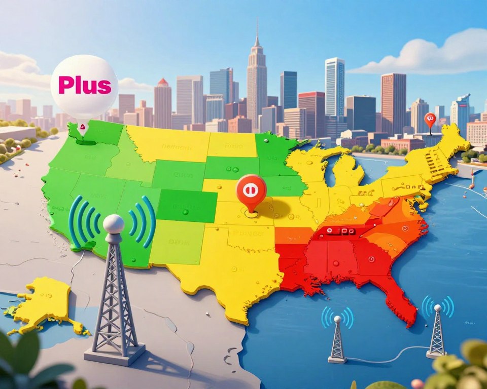 A detailed comparison of mobile network coverage between Plus, T-Mobile, and Orange, illustrated on a colorful, dynamic map. The foreground features stylized icons representing network towers and signal strength indicators, prominently displayed. The middle layer shows regions colored differently to indicate varying coverage levels—green for excellent, yellow for moderate, and red for poor coverage. In the background, a sleek urban skyline is visible under a clear blue sky, accentuating the connection to modern technology. Soft, warm lighting creates an inviting atmosphere, while a wide-angle perspective offers a comprehensive view of the entire scene, emphasizing the importance of network solutions. A detailed comparison of mobile network coverage between Plus, T-Mobile, and Orange, illustrated on a colorful, dynamic map. The foreground features stylized icons representing network towers and signal strength indicators, prominently displayed. The middle layer shows regions colored differently to indicate varying coverage levels—green for excellent, yellow for moderate, and red for poor coverage. In the background, a sleek urban skyline is visible under a clear blue sky, accentuating the connection to modern technology. Soft, warm lighting creates an inviting atmosphere, while a wide-angle perspective offers a comprehensive view of the entire scene, emphasizing the importance of network solutions.
